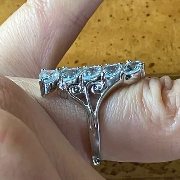 Natural Aquamarine Sterling Silver Ring Size 6 - Picture 3 of 10